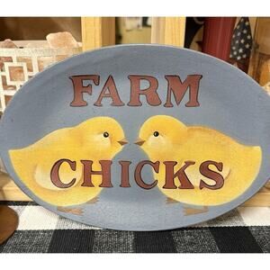 Farm Chicks Oval Decorative Plate Blue Yellow From The Hearthside Collection New
